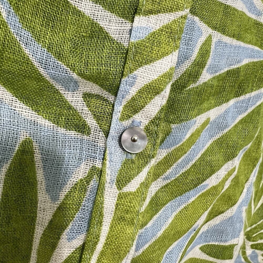 Sigrid Olsen 100% Linen Top Large Tropical Boxy Button Up Green Beach Resort - Picture 4 of 11